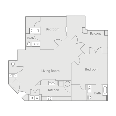 Floor plan for 2 beds, 2 baths, 1876 sqft
